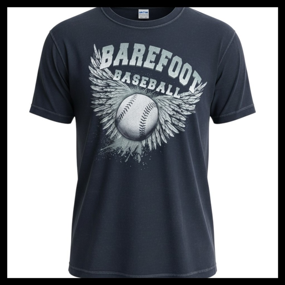 Gildan Softstyle Barefoot Baseball Winged Graphic T-Shirt Navy Blue 2XL Mens